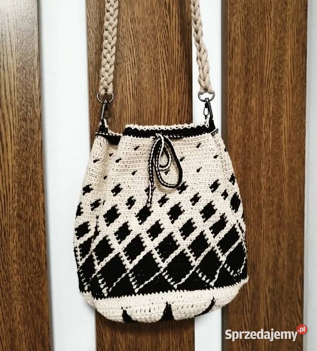 Torebka worek ze wzorem crochet ręcznie robiona łódzkie Piotrków Trybunalski