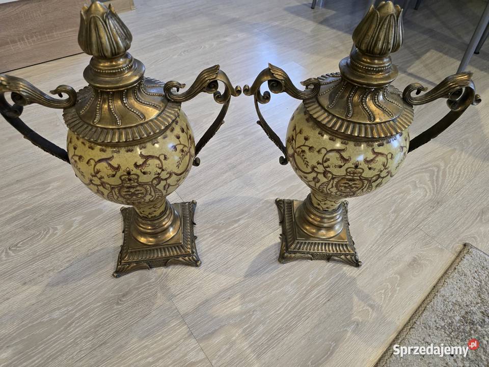 Dwie stare amfory porcelanowomosiężne śląskie Chełm Śląski