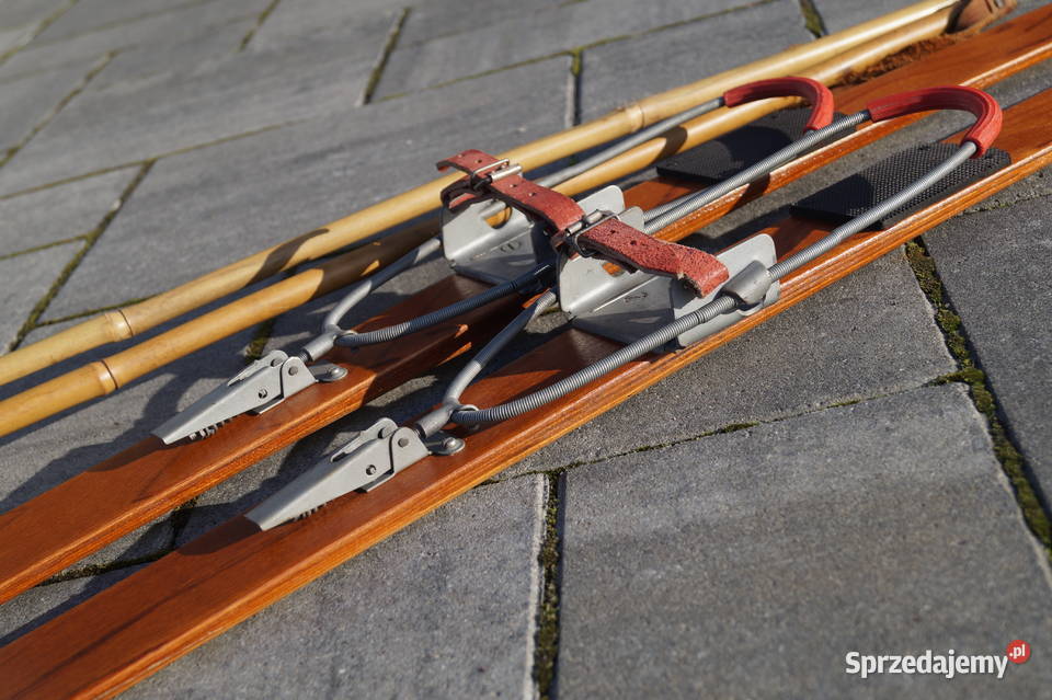 Stare narty drewniane 110 kijki w komplecie sprzedam