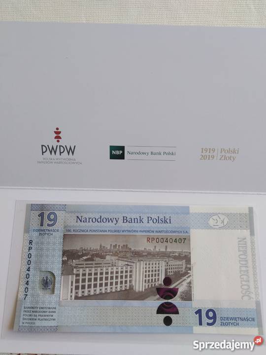 Banknot 19 o numerze RP0040407 Jasło sprzedam