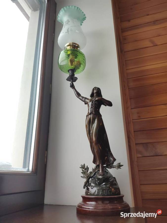 Figuralna sygnowana ogromna emaliowana lampa małopolskie Kraków