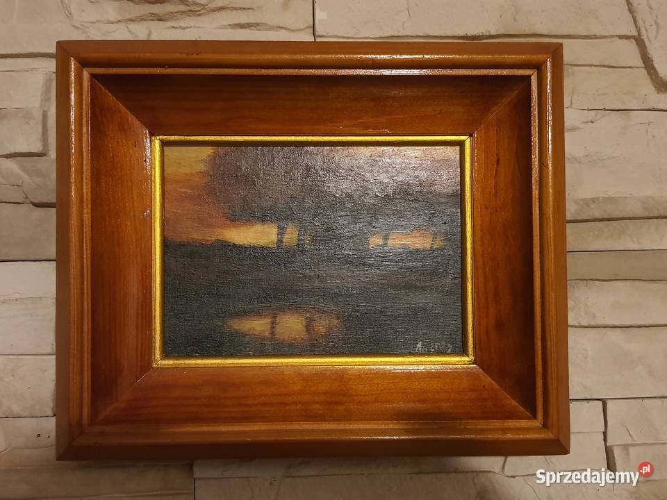 Miniatura malowana na płótnie akryl w drewnianej Sopot