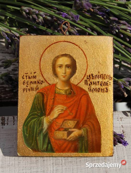 Święty Pantelejmon męczennik stara ikona wielokolorowy Lublin