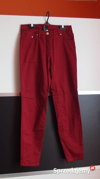 burgundowe spodnie rurki HM xs 34 złote zamki kujawsko-pomorskie Toruń