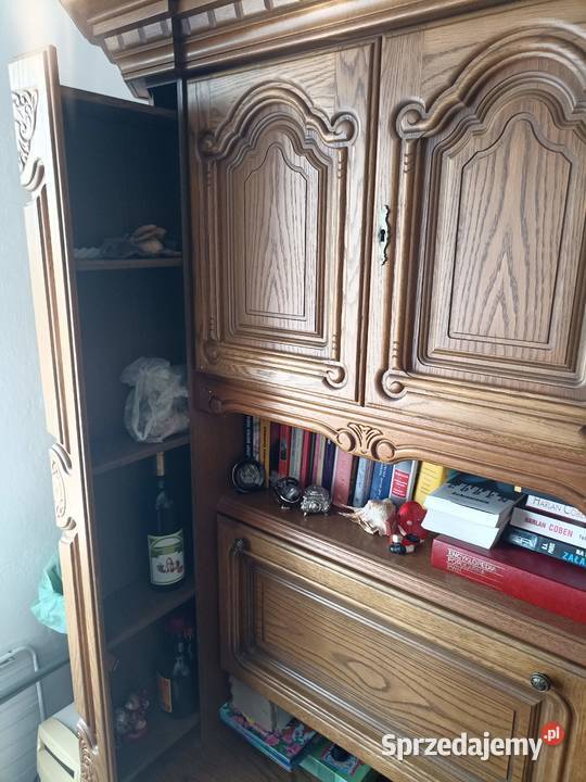 Meble salon dąb dębowe rzeźbione witryna szkło