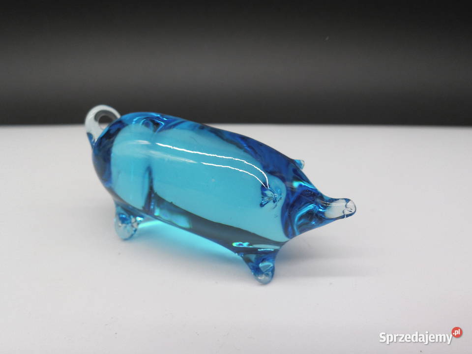 Szklana figurka ŚWINKA błękit vintage szkło Porcelana i szkło Raszków sprzedam