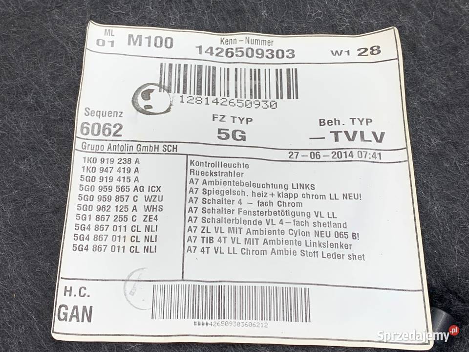 BOCZEK DRZWI LEWY PRZÓD VW GOLF VII Kombi osobowe podkarpackie