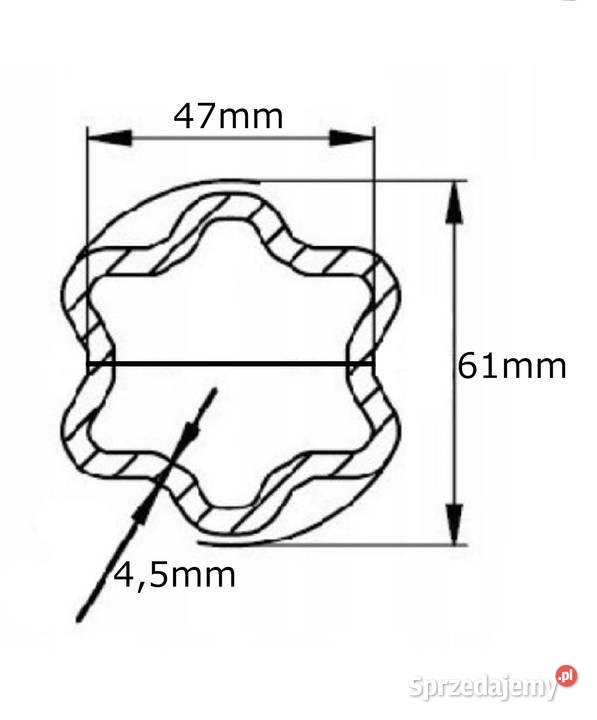 Rura wału WOM profilowana gwiazda 61x47x45mm 1m Kamionna