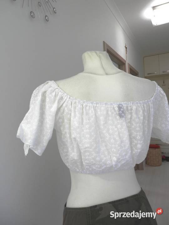 Bluzka Krótka Ażurowa Biała Crop Top Braletka S Łomża
