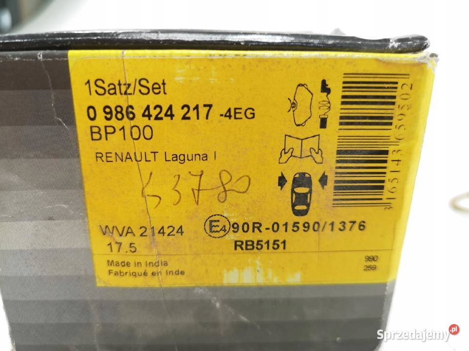 KLOCKI HAMULCOWE PRZÓD BOSCH RENAULT LAGUNA I 18 osobowe