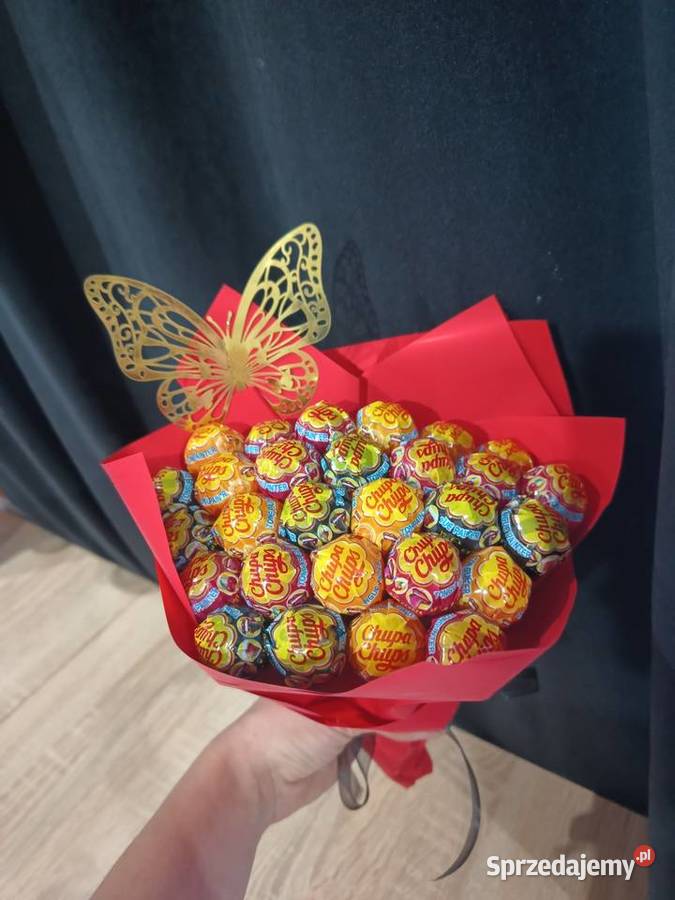 Bukiet z lizaków Chupa Chups Słodko box prezent Rękodzieło wielkopolskie Lądek