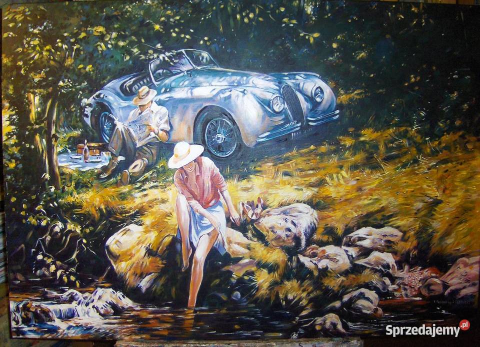 Kopia obrazu Alana Fearnleya Jaguar XK 120 art Toruń