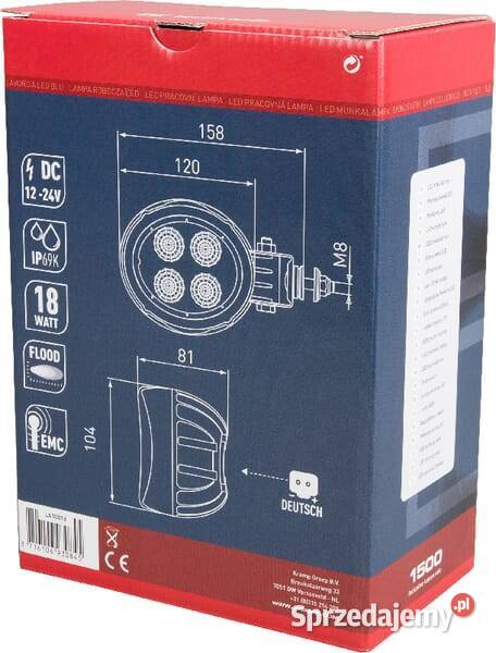 Lampa robocza LED okrągła 18W 1500 lm 1030V Kamionna