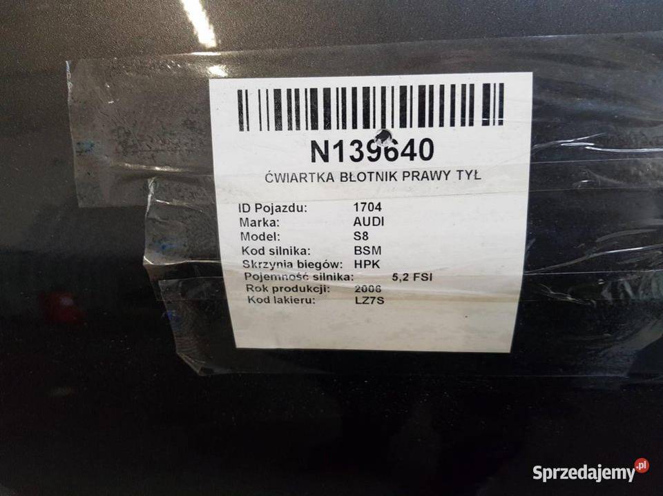 ĆWIARTKA BŁOTNIK PRAWY TYŁ S8 D3 LZ7S