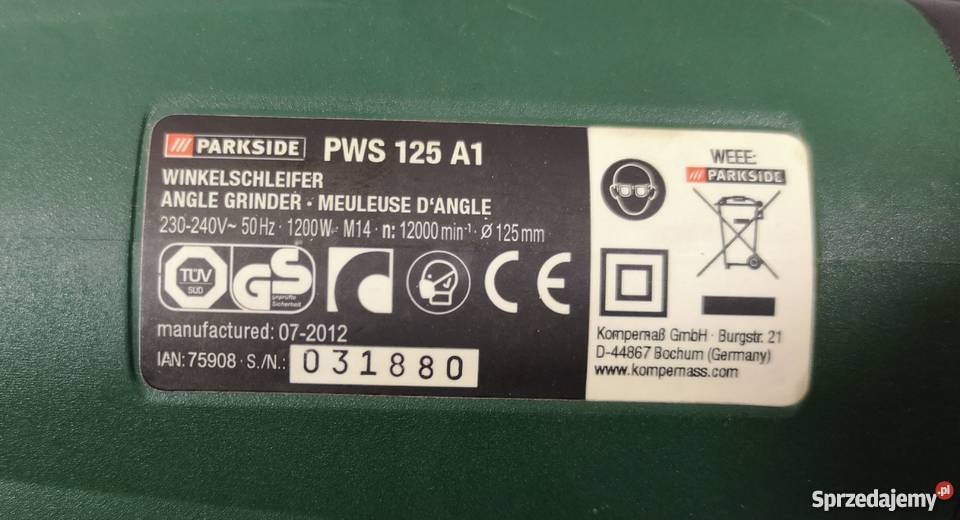 Szlifierka Kątowa PARKSIDE PWS 125 A1