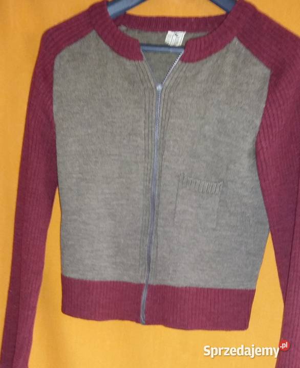 Sweter wełniany rozpinany bordowo brązowy Łódź