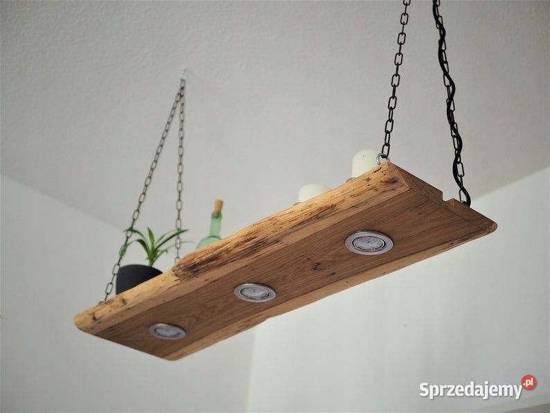 Lampa loft belka deska dębowa retro wisząca Bartoszyce