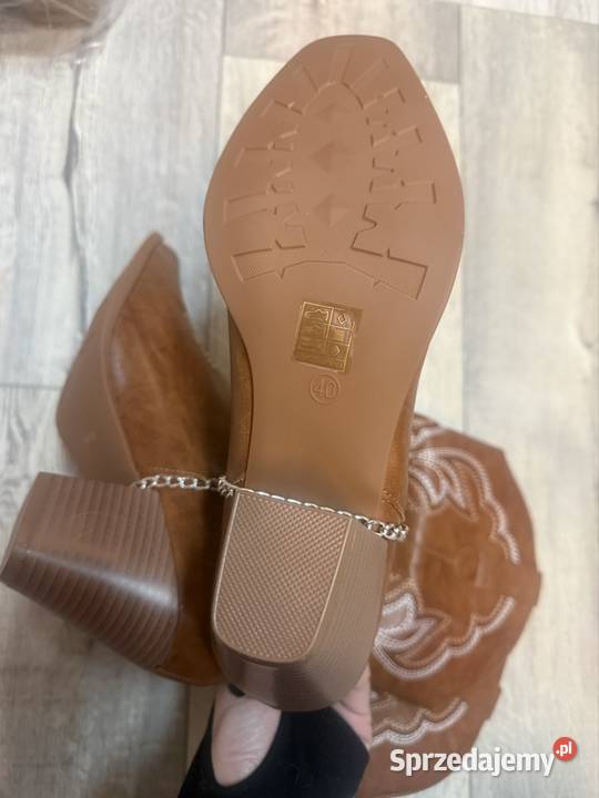 40 Brązowe bogato zdobione kozaki kowbojki z 25.5cm Kraków