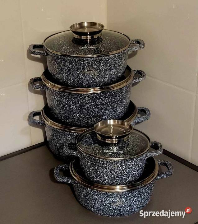 Garnki marmurkowe 5 czarne szare Szczecin
