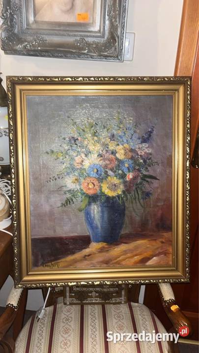 Obraz olejny Kwiaty w wazonie Sygnowany sprzedam