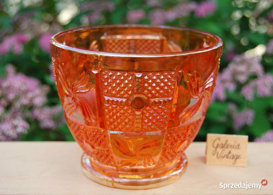 Art Deco Huta Hortensja bomboniera szkło pomarańczowy Lublin