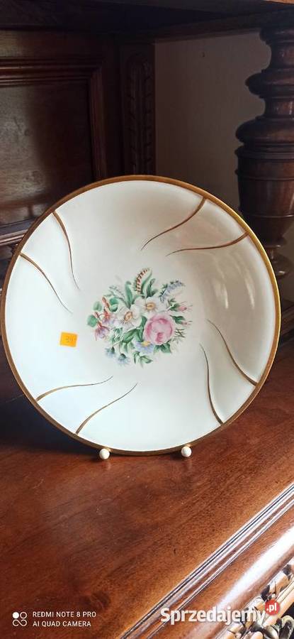Patera z bukietem kwiatów Syg Inicjały AB 1945 Gdańsk