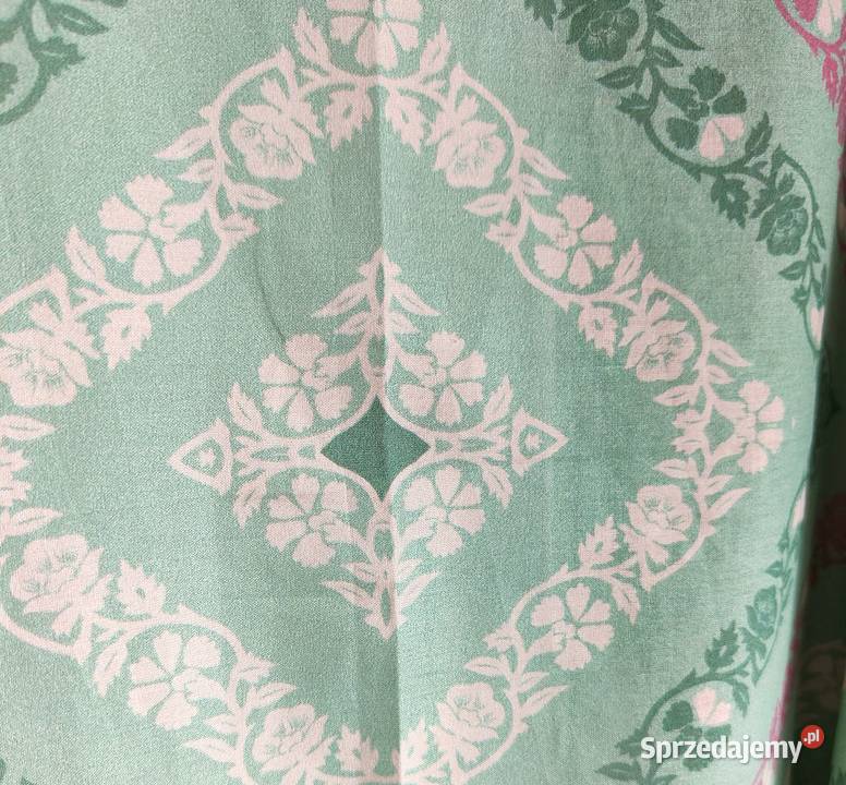 Duża chusta szal dupatta mięta kwiaty bawełna