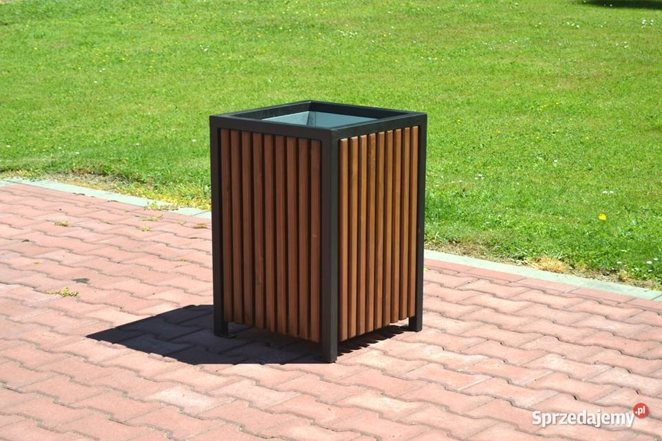 Kosz miejski parkowy na śmieci drewniany stalowy lubuskie Grodzisk