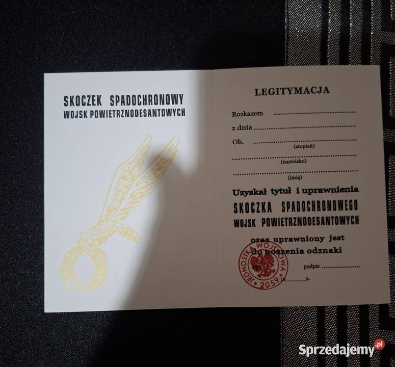 Legitymacja skoczka spadochronowego i