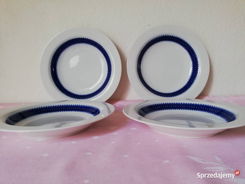 Talerze obiadowe biało kobaltowa porcelana Gorlice