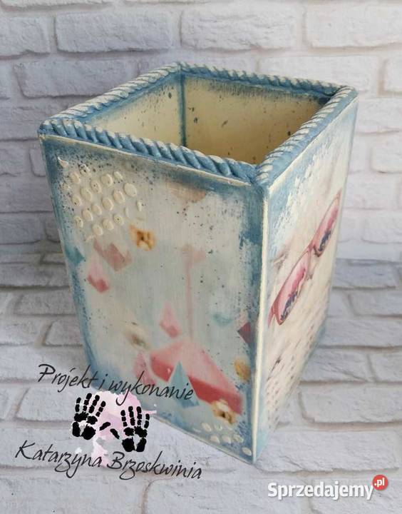 Pastelowy przybornik na biurko decoupage małopolskie Kraków