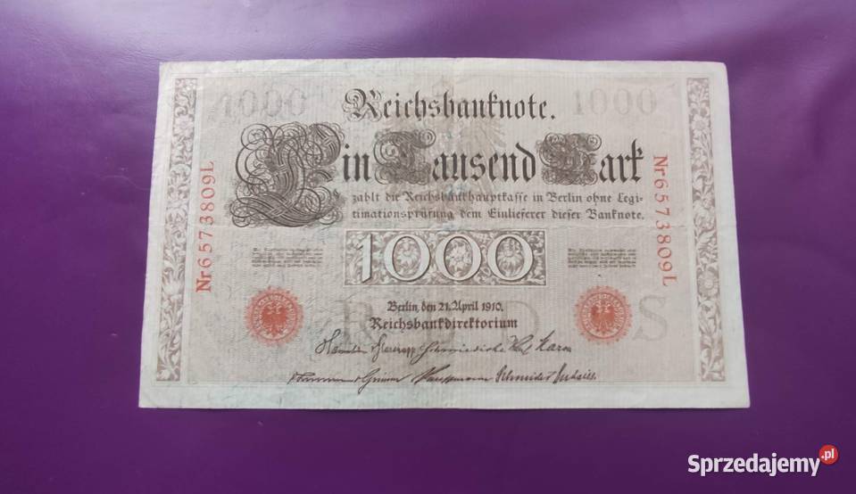 Banknot Niemcy 1000 Marek 1910 Poszukiwany Pruszków