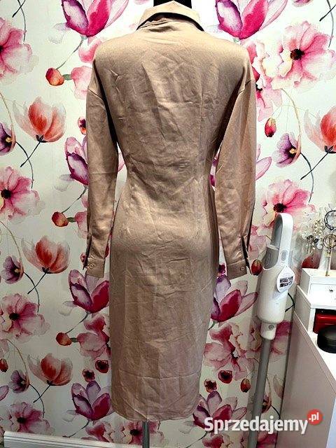 shein sukienka elegancka koszulowa bezowa hit Choszczno