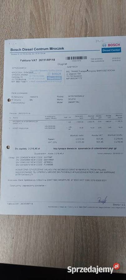 Wtryski wtryskiwacze Daf xf 105460 regeneracji ciężarowe zachodniopomorskie Szczecin sprzedam
