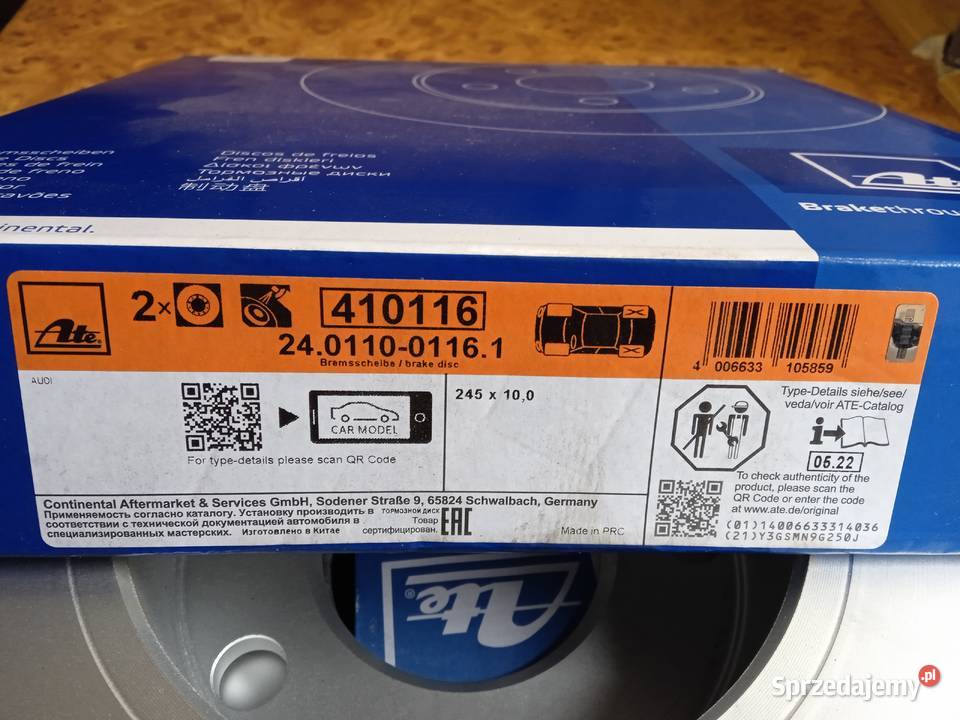 Tarcze hamulcowe tył Audi 100 C3 A8 D2 ATE Łódź