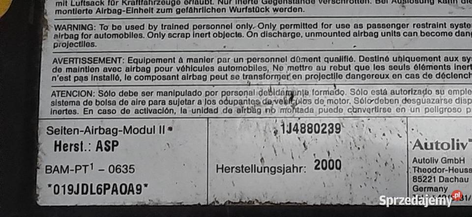 Vw golf 4 airbag foteli boczne Siechnice