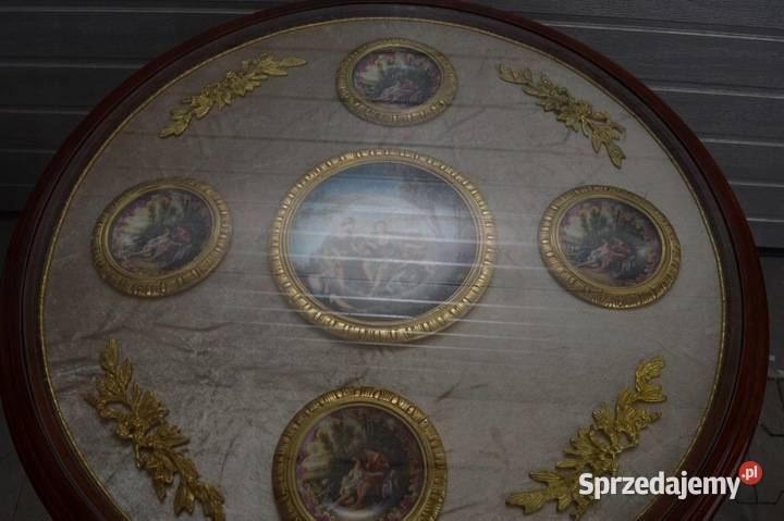 drewno STÓŁ 80X77 stolik MEDALIONY PORCELANA