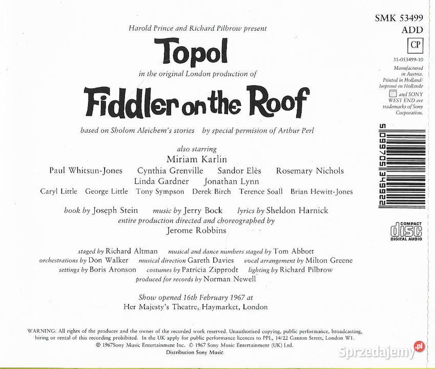 Jerry Bock Sheldon Harnick Topol Fiddler On The