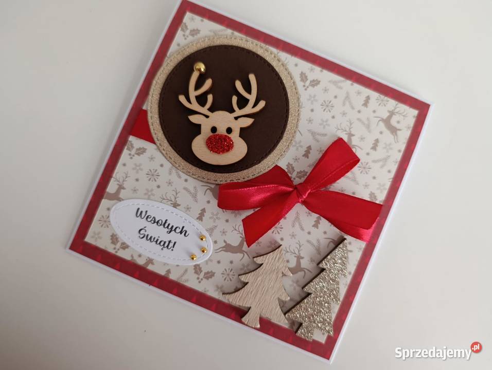 Kartka ręcznie robiona handmade świąteczna Boże Łódź