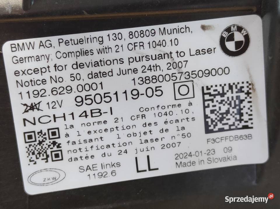 Lampa Lewy Przód Lewa Laser Black Shadow  BMW Pleszew