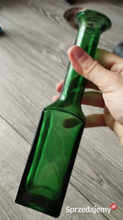 butelka ozdobna z zielonego szkła vintage Poznań