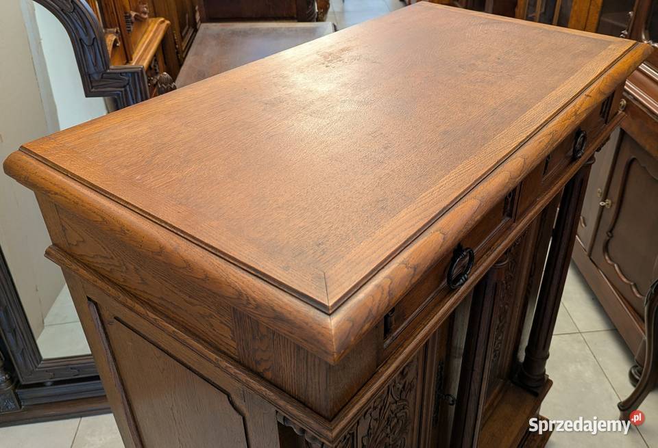 Piękna dębowa wysoka komodaszafka neorenesansowa śląskie Dąbrowa Górnicza