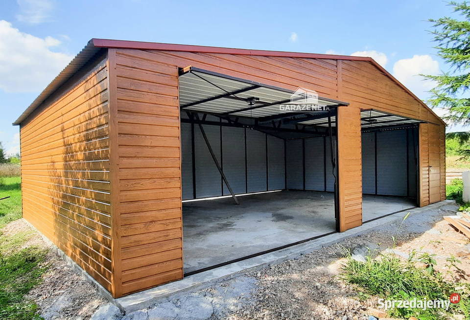 GARAŻ BLASZANY 9m x 6m DWUSPAD 2x BRAMA DRZWI Domki narzędziowe Łapanów