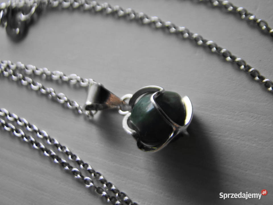 Naszyjnik srebro i zielony jadeit mazowieckie Warszawa