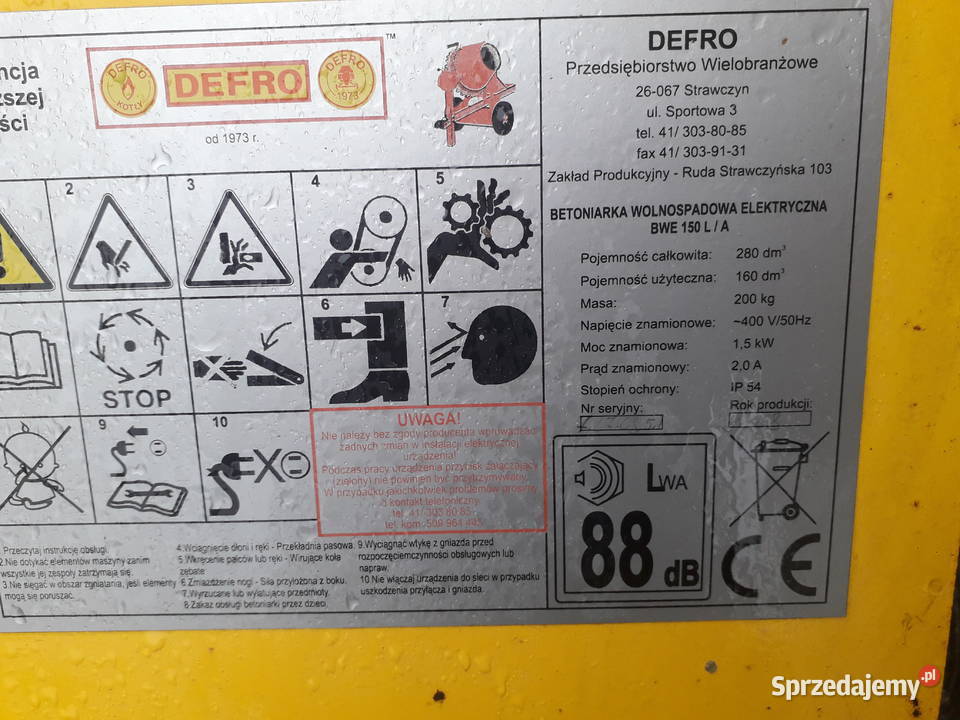Betoniarka DEFRO 380V SUPER STAN Radom sprzedam