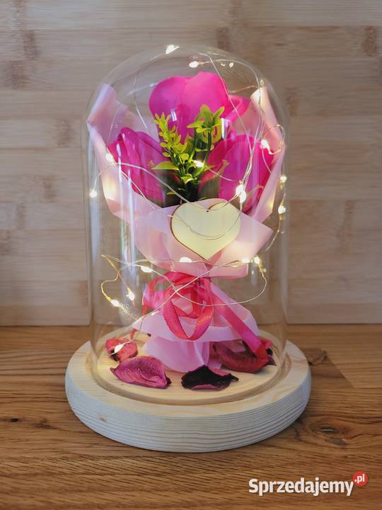 Wieczna róża w szkle led świecąca różowa róża