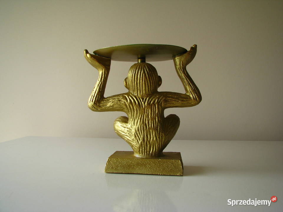 Świecznik złota małpka na dużą świecę figurka Brzegi