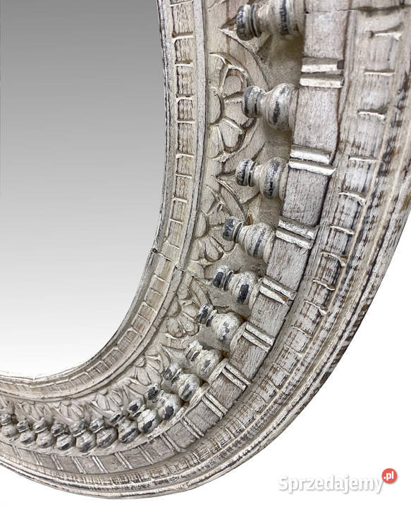 Białe drewniane lustro rzeźbione okrągłe z mango Lublin