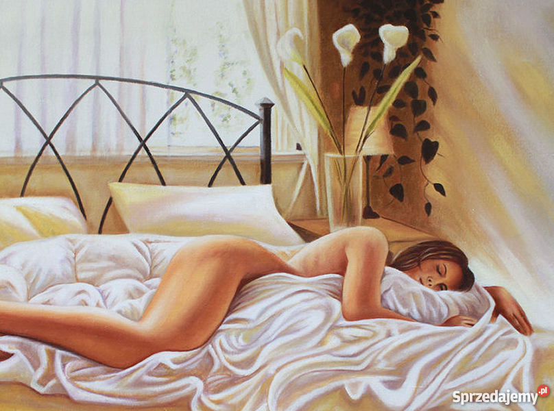 Obraz olejny Akt beżowo brązowy namalowany Malarstwo Warszawa