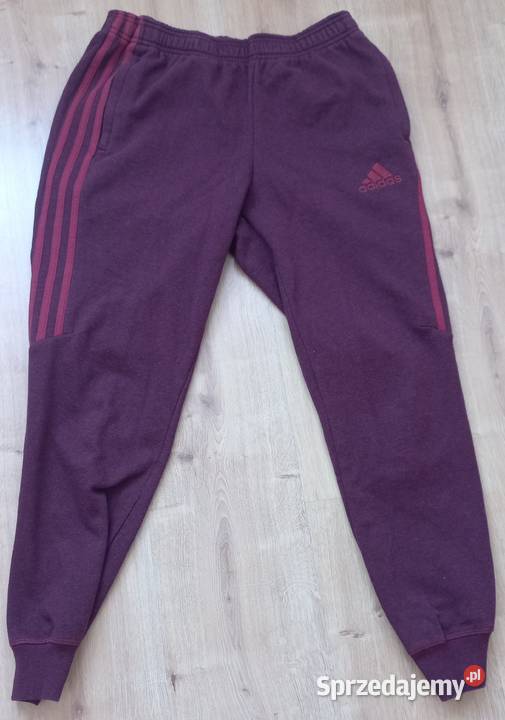Spodnie dresowe Adidas męskie S bordowe 3 paski Koło